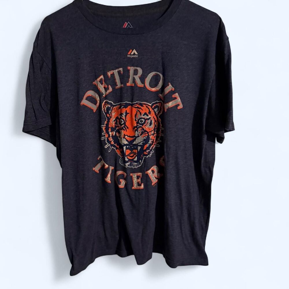 MAJESTIC T-shirt Men L Navy Detroit Tigers Retro Mascot Graphic Baseball